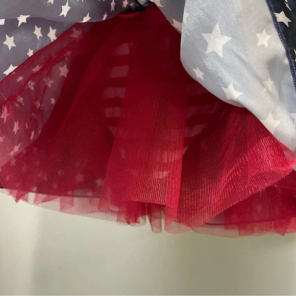 GIRLS GYMBOREE RED, WHITE, BLUE STARS AND STRIPES DRESS WITH CRENLIN SIZE S 5-6 - Picture 6 of 10